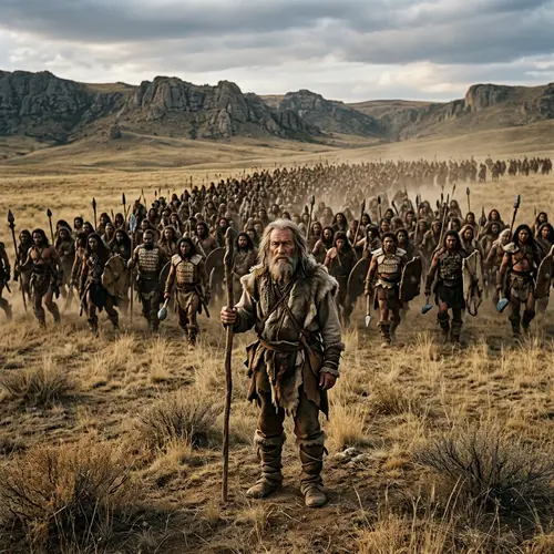 Stone Age Man Confronts Horde of Warriors