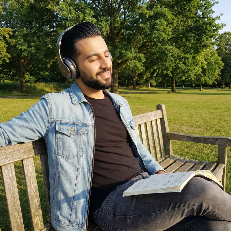 Middle-Eastern Man Enjoying Music Outdoors