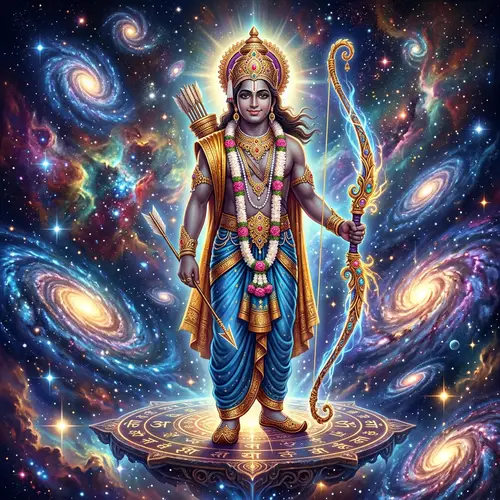 Lord Rama in Galaxy - Mythological Illustration in Cosmic Setting