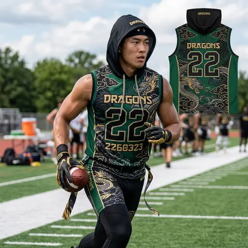 Asian-Inspired Flag Football Sleeveless Hoodie Jersey
