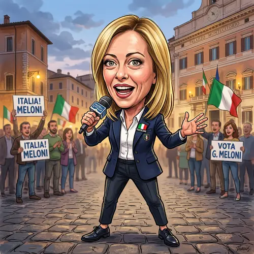Giorgia Meloni Full-Body Caricature Art