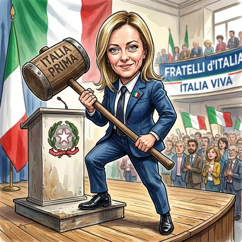 Giorgia Meloni Caricature Holding a Hammer
