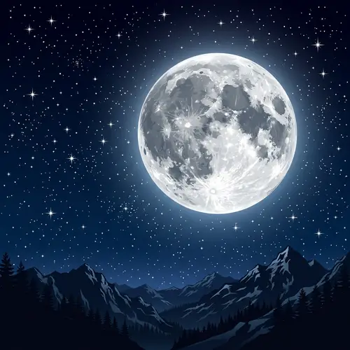 Realistic Full Moon Vector Image with Twinkling Stars
