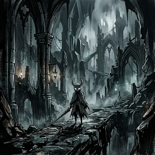 Dark Minimalist Gothic Protagonist Inspired by Hollow Knight