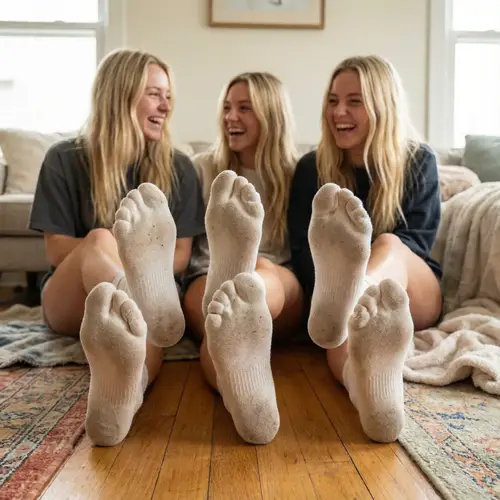 Blonde Girls with Scrunched Toes and Worn Socks