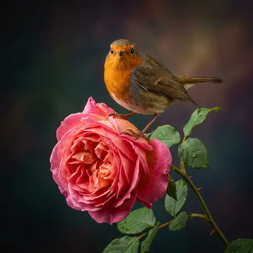 Vibrant Flower with Bird | Studio Photo