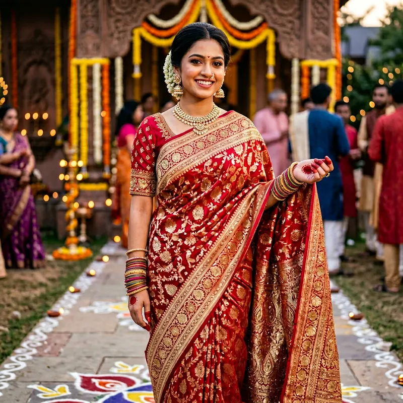 Indian Girl in Stunning Sari: Vibrant Colors & Intricate Embroidery