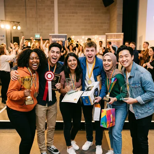Happy 20-Year-Olds Celebrating with Prizes | Diverse Group Photo