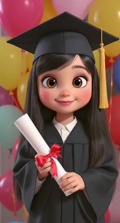 Happy Graduation Girl in Pixar Style