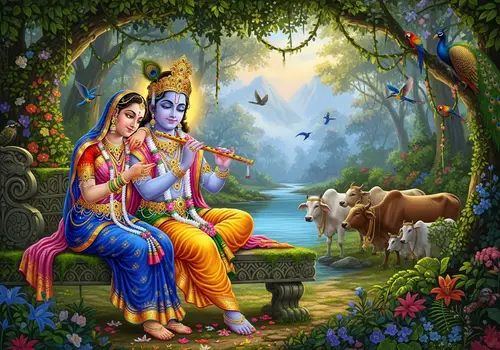 Radha Krishna in a Serene Jungle Scene | 4K Art