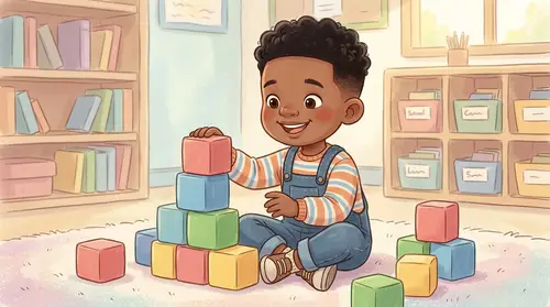 Khahari's Joyful Playtime with Colorful Blocks