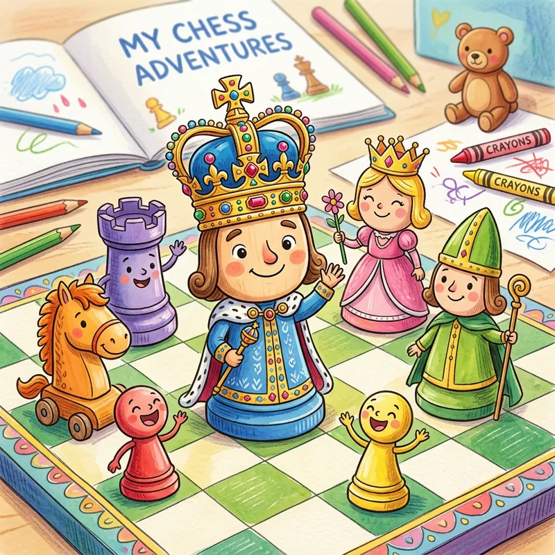 Adorable King Chess Piece Cartoon for Children's Drawing Book