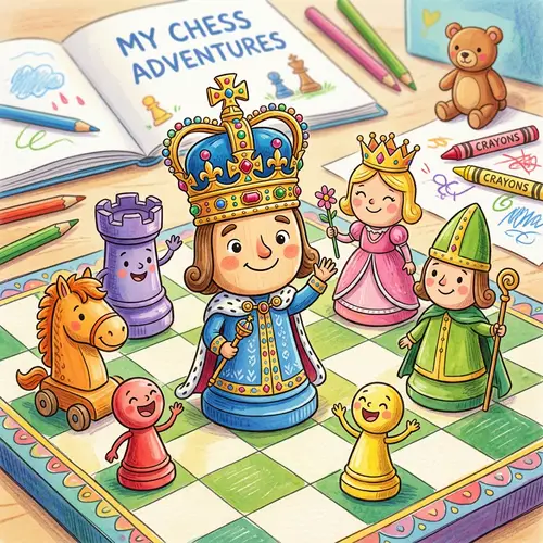 Adorable Cartoon Style Chess Pieces for Children's Drawing Book