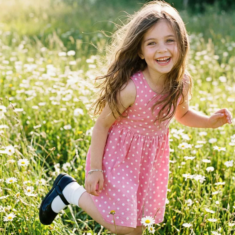 Adorable 7-Year-Old Girl with Golden Eyes and Long Hazel Brown Hair