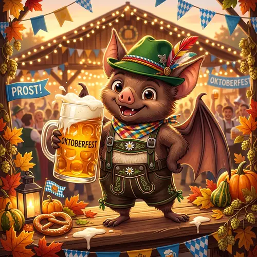 Whimsical Oktoberfest Bat in Lederhosen
