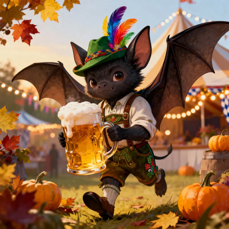 Whimsical Oktoberfest Bat in Lederhosen
