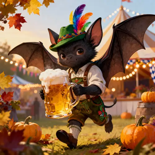 Whimsical Oktoberfest Bat in Lederhosen