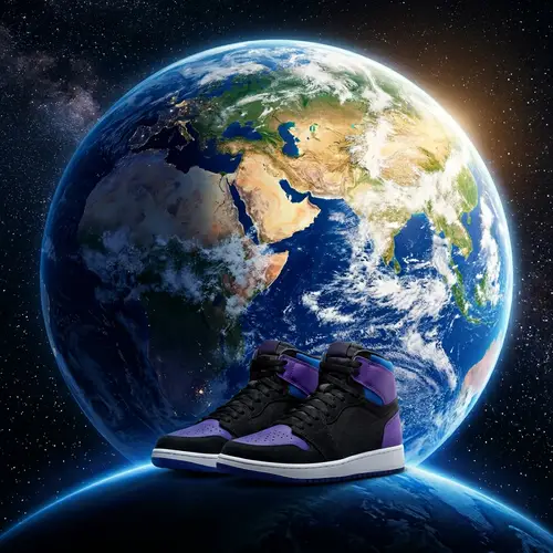 Earth Illuminated by Warm Light with Jordan Style Sneakers