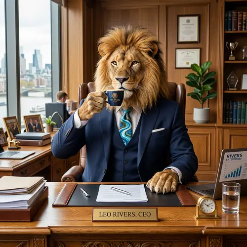 Majestic Lion Boss | Business Suit, River Tie | Professional Setting