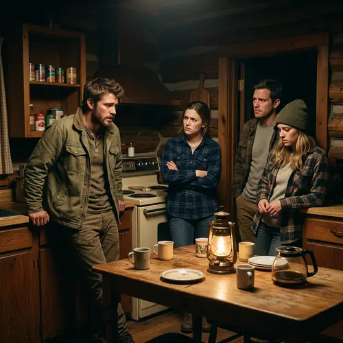 Rustic Cabin Kitchen: A Scene of Tension and Emotion