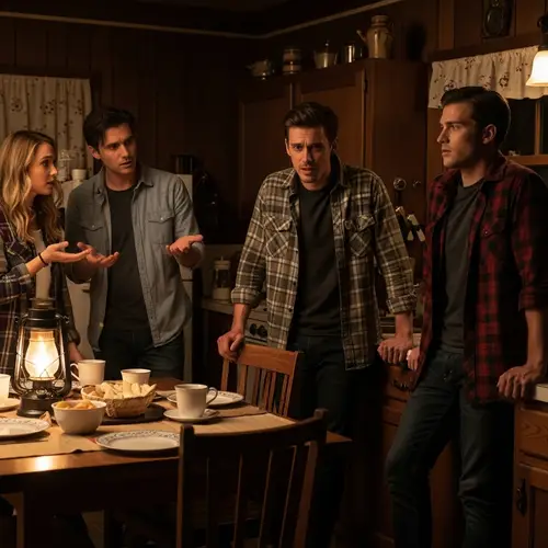 Rustic Cabin Kitchen: A Scene of Tension and Emotion