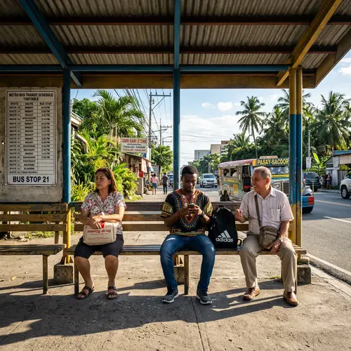 Bus Stop Scene in the Philippines with Diverse Characters