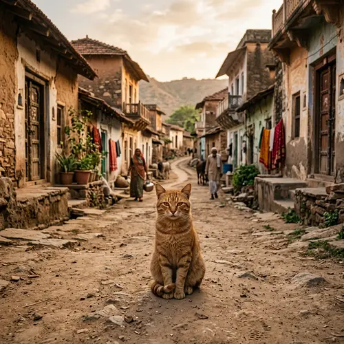 Majestic Domestic Cat in Ancient Indian Village | Rural Beauty