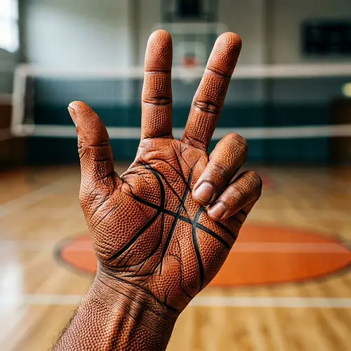 Realistic Hand Making Peace Sign with Basketball Texture