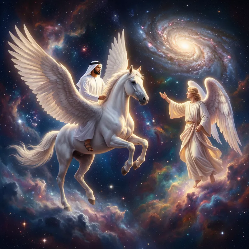 Arabic Man Riding White Winged Horse - Universe Wonders