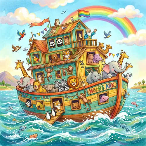 Whimsical Noah's Ark Illustration for Kids