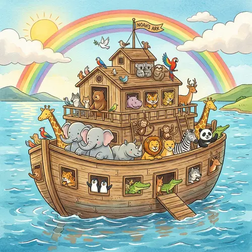 Whimsical Noah's Ark Illustration for Kids