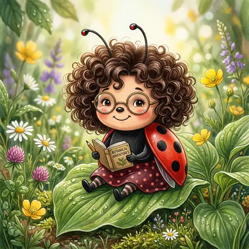 Ladybug with Round Glasses and Curly Hair