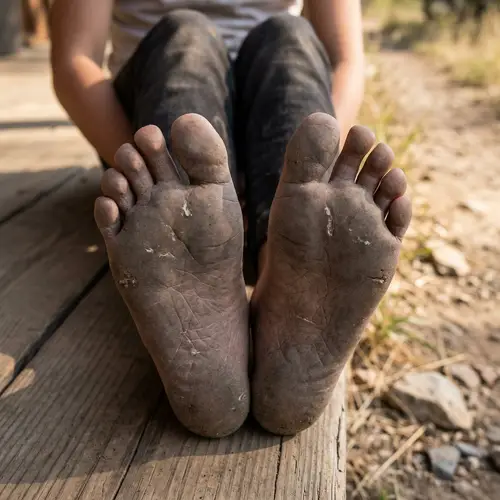Toughened Barefoot Girl Soles | Scars of Resilience