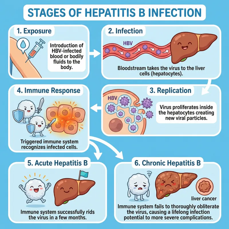 Illustrative Flowchart of Hepatitis B Infection Stages