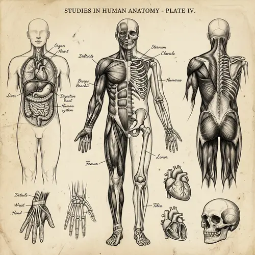 Detailed Charcoal Drawing of Human Anatomy | Educational Study
