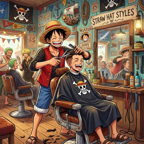Luffy Barber: One Piece Anime Character Cuts Hair Cheerfully