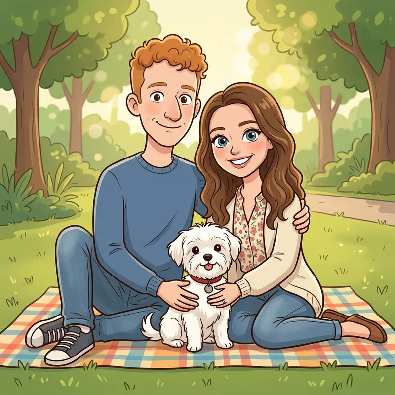 Cute Cartoon Couple with Maltese Dog