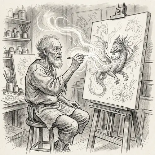 Elder Man Invokes Divine Energy for Canvas Life