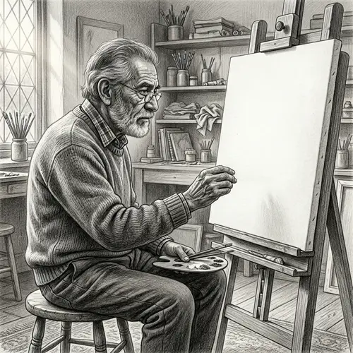 Wise Old Man Contemplates a Blank Canvas