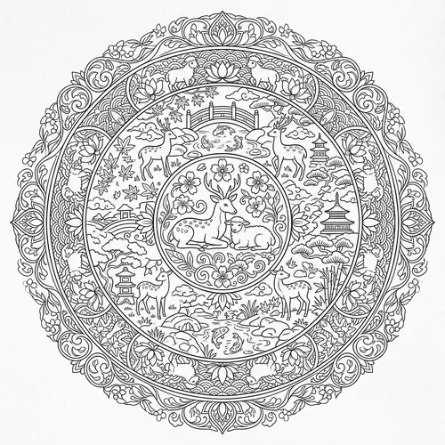 Japanese Garden Mandala Coloring Book: Deers & Lambs