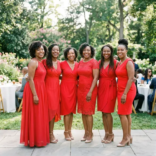 Elegant African-American Ladies in Red Dresses