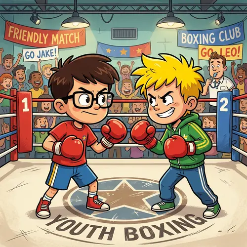 Kids Boxing Match: Blue Shorts vs. Green Jacket