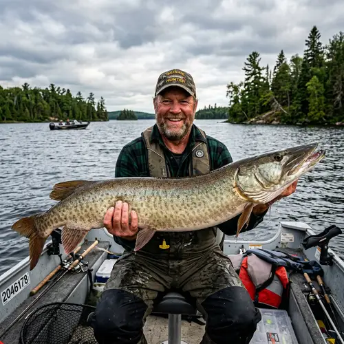 Proud Fisherman with Massive Muskie Catch