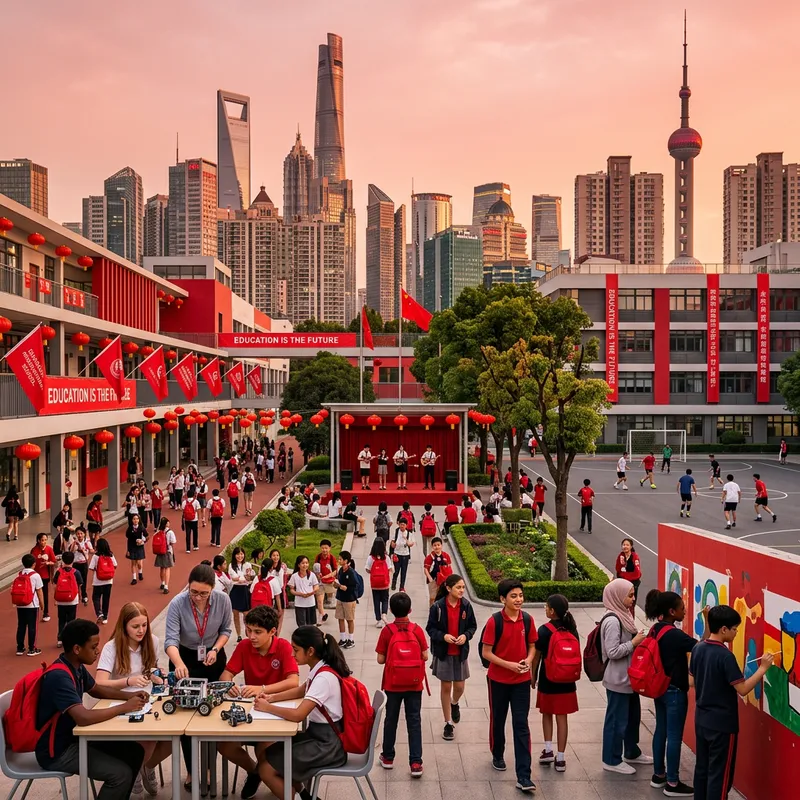 Vibrant Education in Shanghai with Red Colors