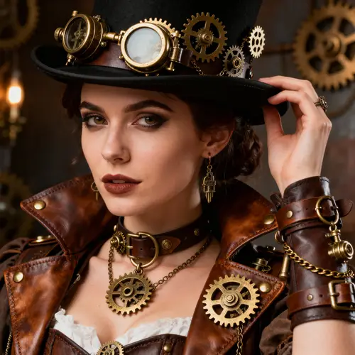 Intricate Steampunk Costume with Gears & Leather