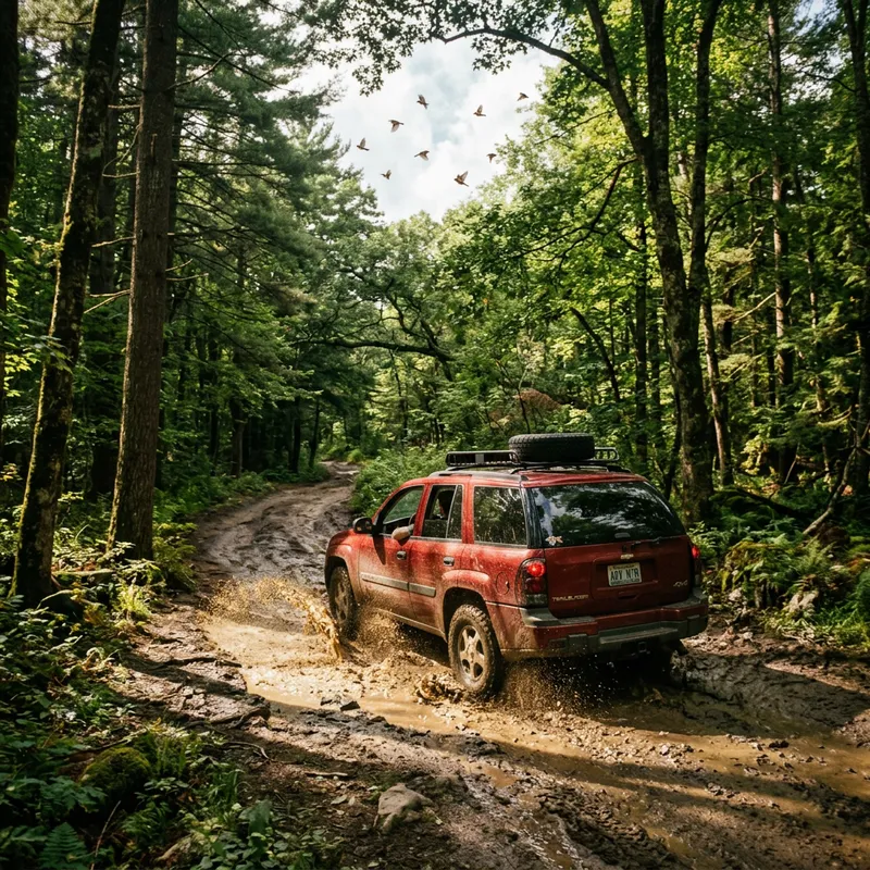 Off-Road Trail in Verdant Forest | Adventure Scene