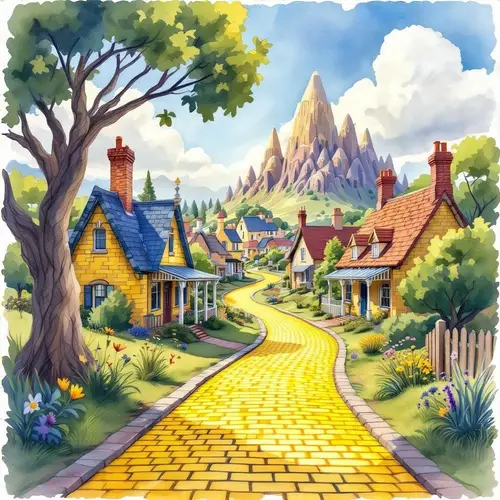 Village in Oz Watercolor Painting