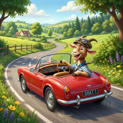 Animated Goat Driving a Car Fun Adventure