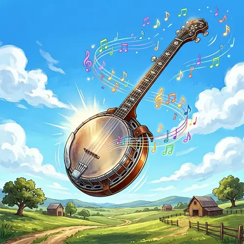 Vintage Banjo Leaping in Air - Musical American Culture Art
