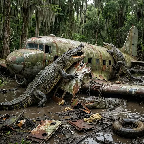 Frightening Crocodiles Climbing Abandoned Airplane - Nature's Power